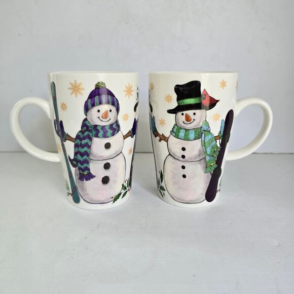 Lenox Snowman Porcelain Mug Heat Changing  Set of 2 Sledding Skiing Snowboarding - Picture 1 of 11
